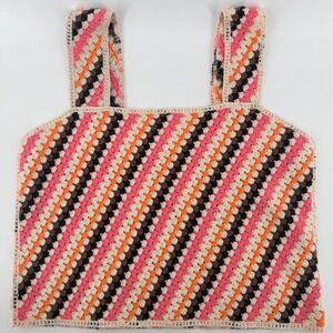 Marine Layer Boho Crochet Knit Crop Halter Tank Top Festival Medium Brown Pink